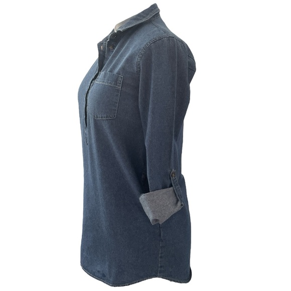 Timing Blue Jeans denim tunic 100% cotton, long sleeve roll- up, pockets, Sz: S - Picture 2 of 10
